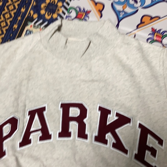 Parke Heather Grey Mock Neck Sweatershirt with Maroon Varsity logo size L / XL - Picture 3 of 7